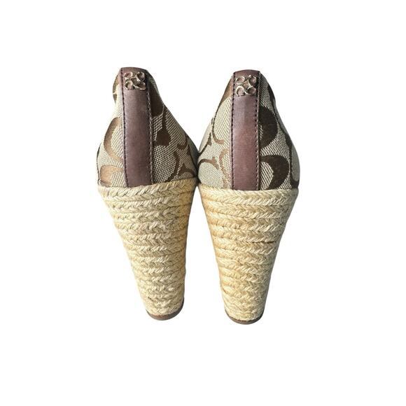 Coach Milan Womens Kaki Canvas Signature Logo Wedge Espadrilles Shoes Size 8B - Picture 4 of 10